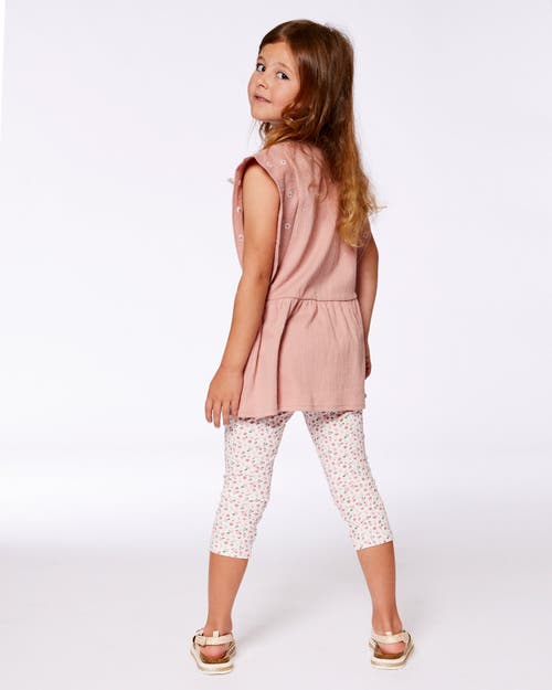 DEUX PAR DEUX DEUX PAR DEUX LITTLE GIRL'S PRINTED CAPRI LEGGING SMALL FLOWERS ON CREAM BACKGROUND