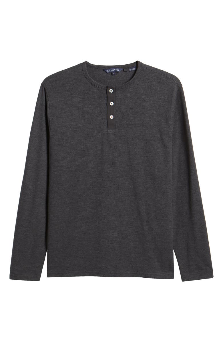 Stone Rose Performance Piqué Henley, Alternate, color, Charcoal