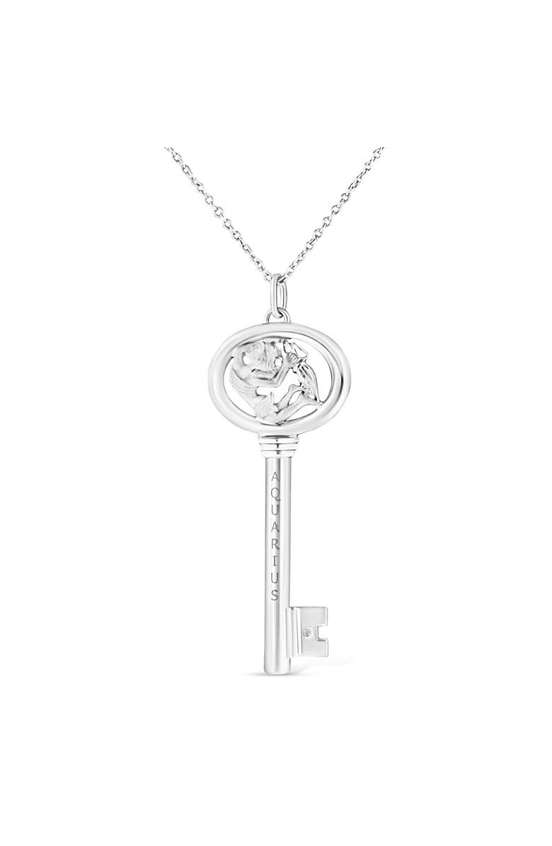 Haus of Brilliance .925 Sterling Silver Diamond Accent Zodiac Key 18" Pendant Necklace, Main, color, Aquarius