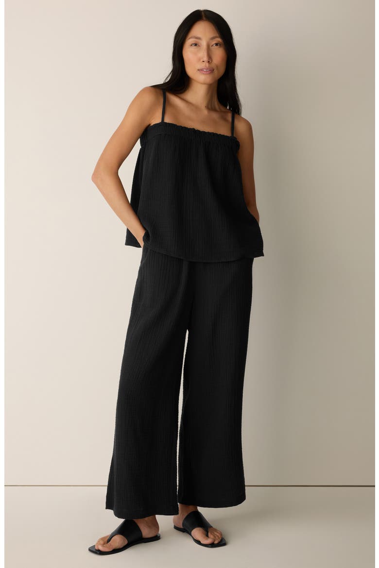 Organic Cotton Ankle Wide Leg Pants, Alternate, color, BLACK