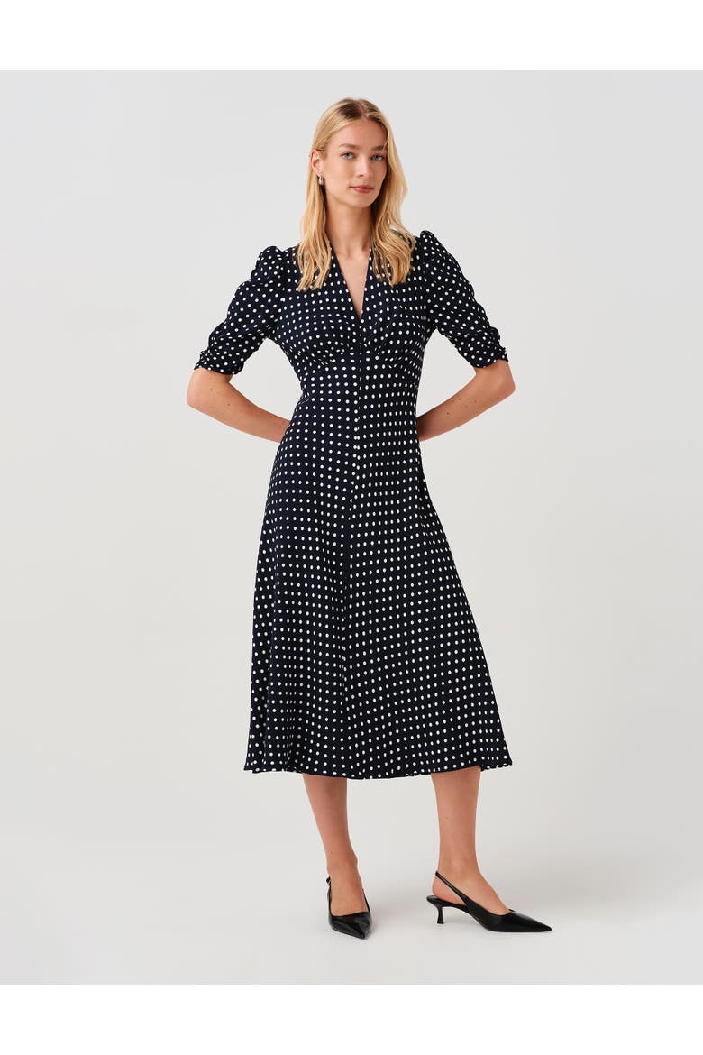 Mia Spot Midi Tea Dress, Alternate, color, Navy Spot