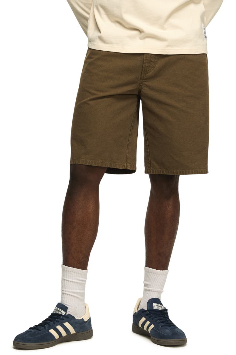 Loose Fit Cotton Canvas 5-Pocket Shorts, Main, color, BURNT OLIVE