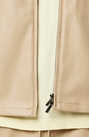 Short Sleeve Faux Leather Zip Shirt