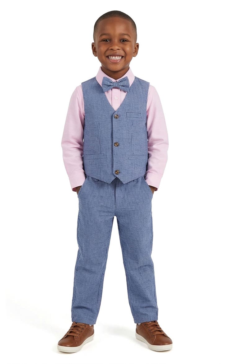 Kids' Vest, Button-Up Shirt, Pants & Bowtie Set, Alternate, color, BLUE SEERSUCKER