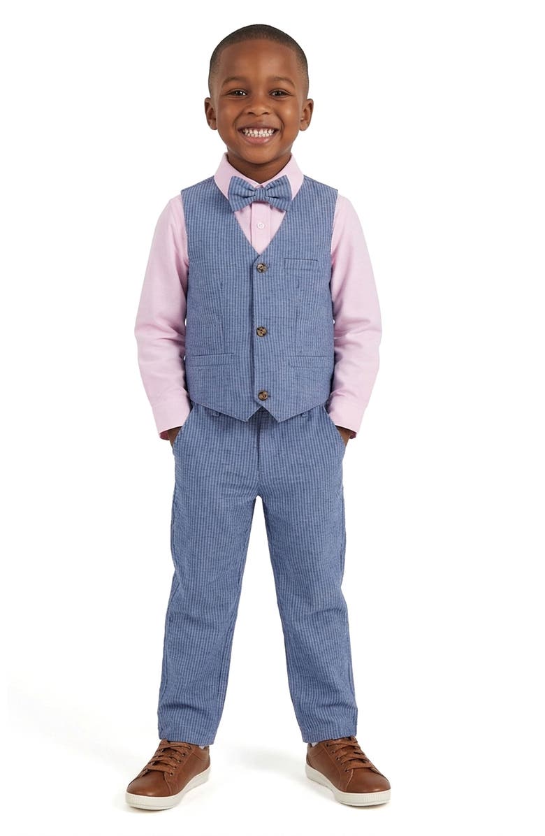 Andy & Evan Kids' Vest, Button-Up Shirt, Pants & Bowtie Set, Alternate, color, Blue Seersucker