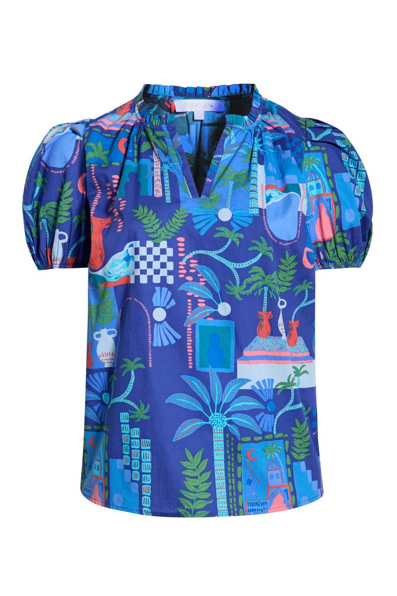Punta Alta Puff Sleeve Cotton Top, Alternate, color, COBALT-COMBO