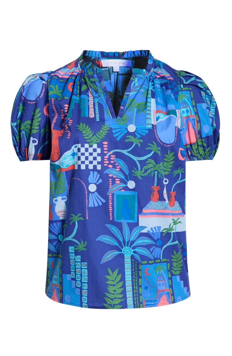 SUGARLIPS Punta Alta Puff Sleeve Cotton Top, Alternate, color, Cobalt-Combo