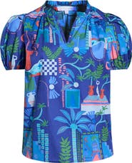 SUGARLIPS Punta Alta Puff Sleeve Cotton Top