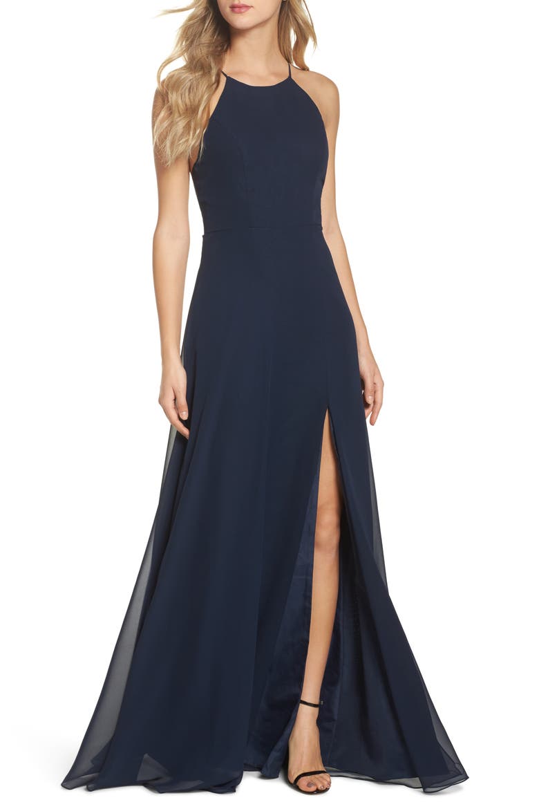 Kayla A-Line Halter Gown, Main, color, NAVY