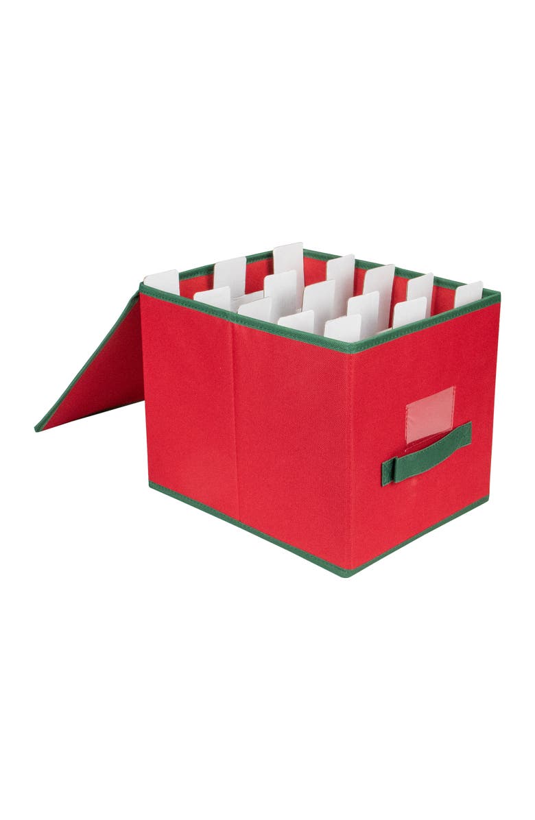 Northlight Christmas Ornament Storage Box with Removable Dividers - 13" - Red and Green, Alternate, color, Red