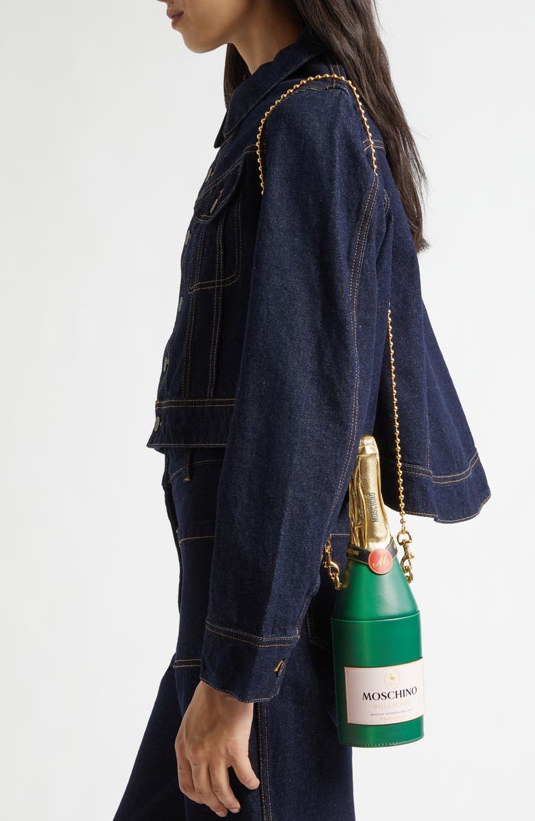Moschino Champagne Bottle Leather Clutch, Alternate, color, One Color 85A Oe1