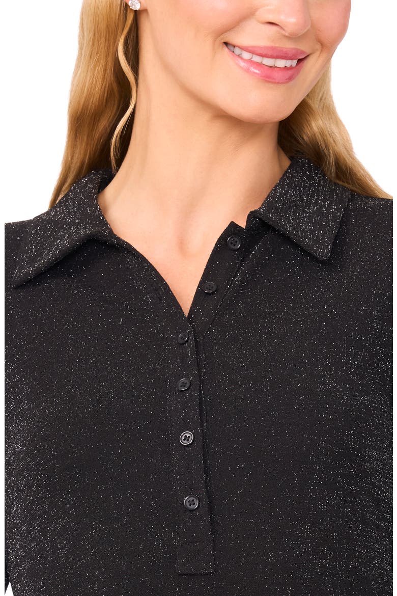 Jo Metallic Long Sleeve Polo, Alternate, color, RICH BLACK