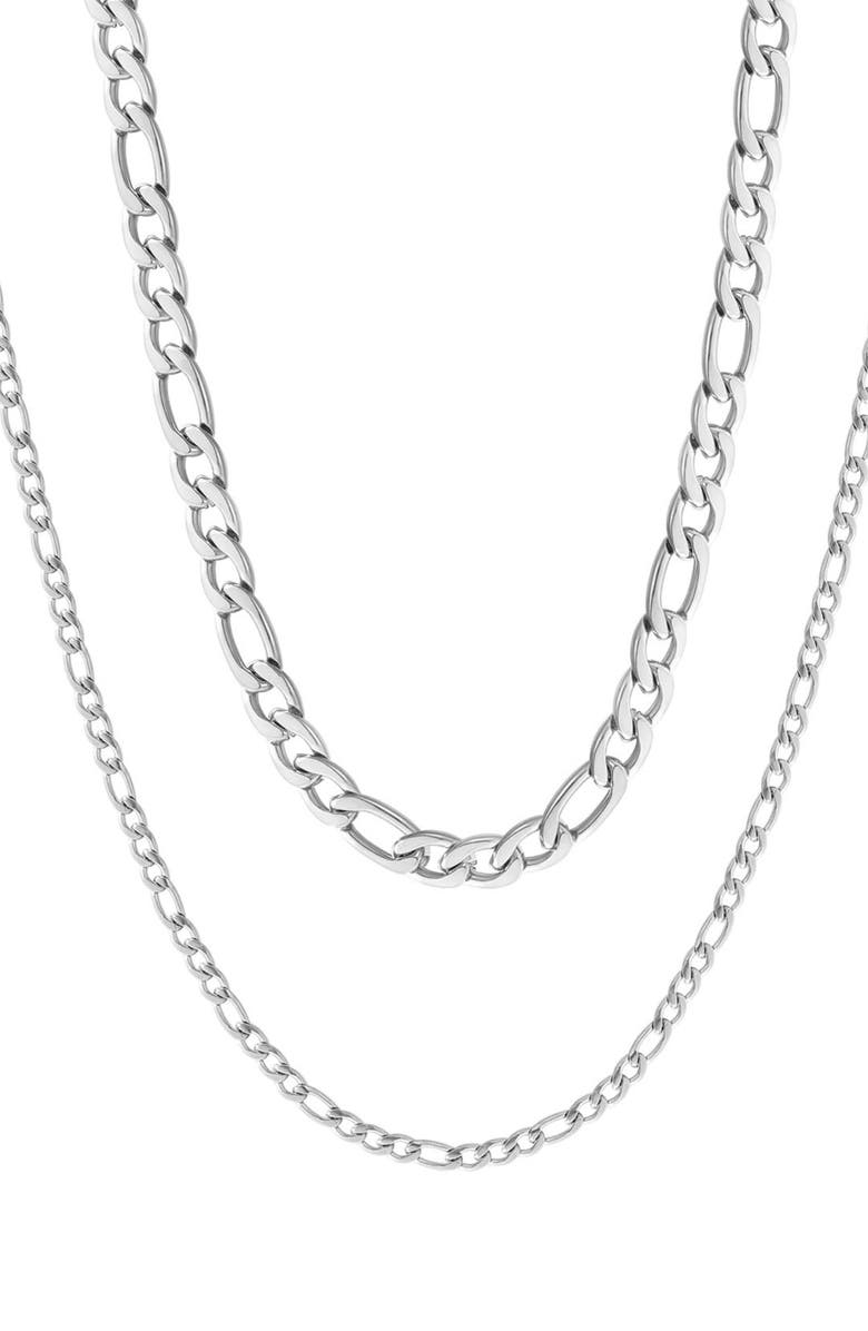 Adornia Men's Set of 2 Water Resistant Stainless Steel Figaro Chain Necklaces, Main, color, Silver