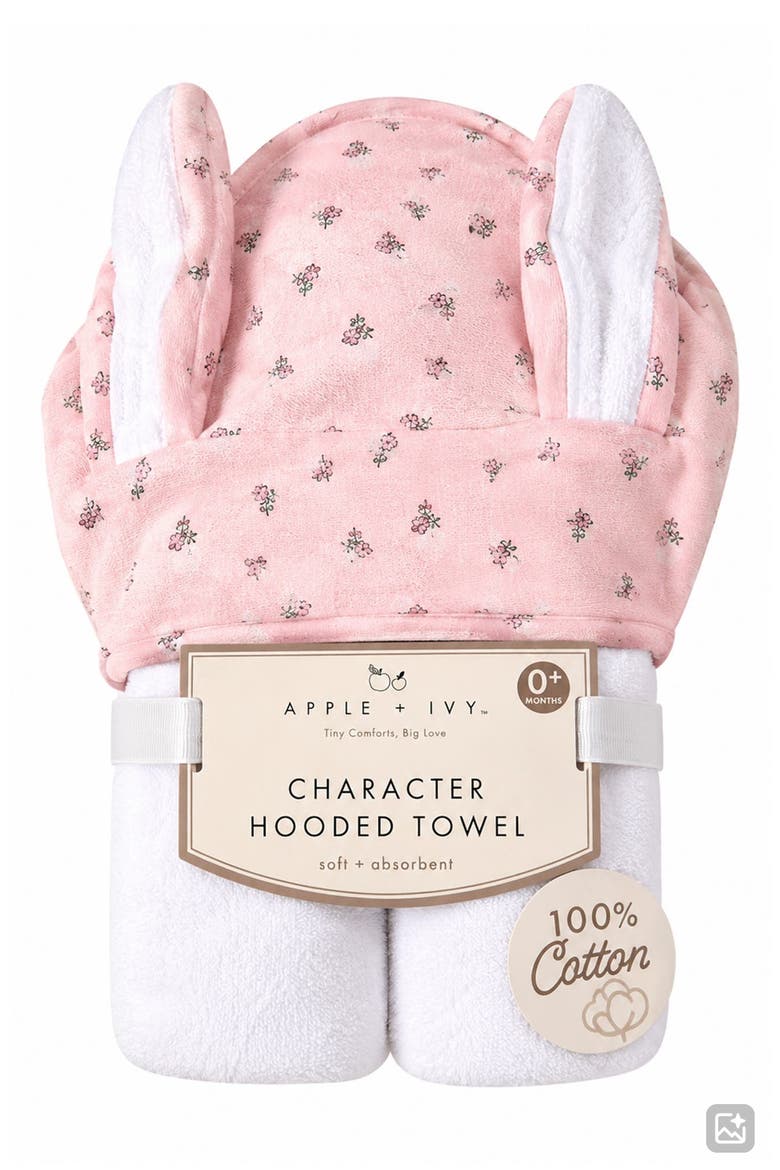Kids' Bunny Ears Floral Hooded Towel, Main, color, PINK