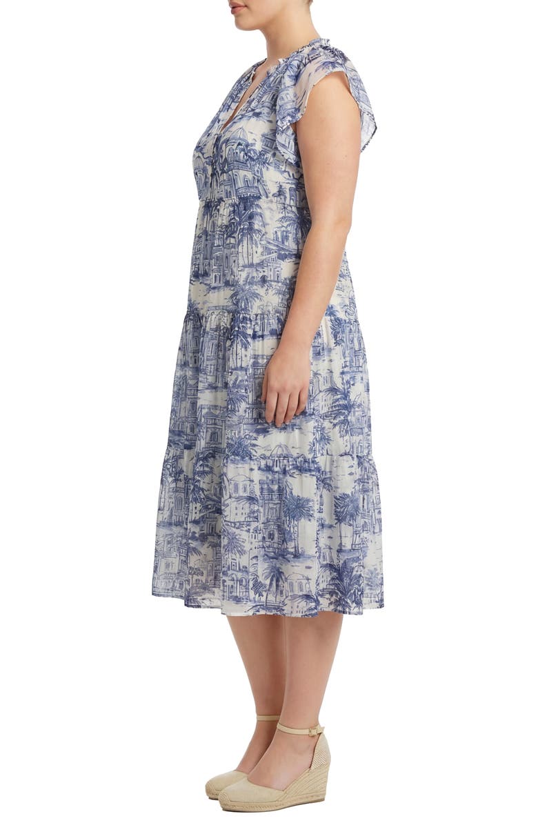 London Times Flutter Sleeve Tiered Midi Dress, Alternate, color, Denim