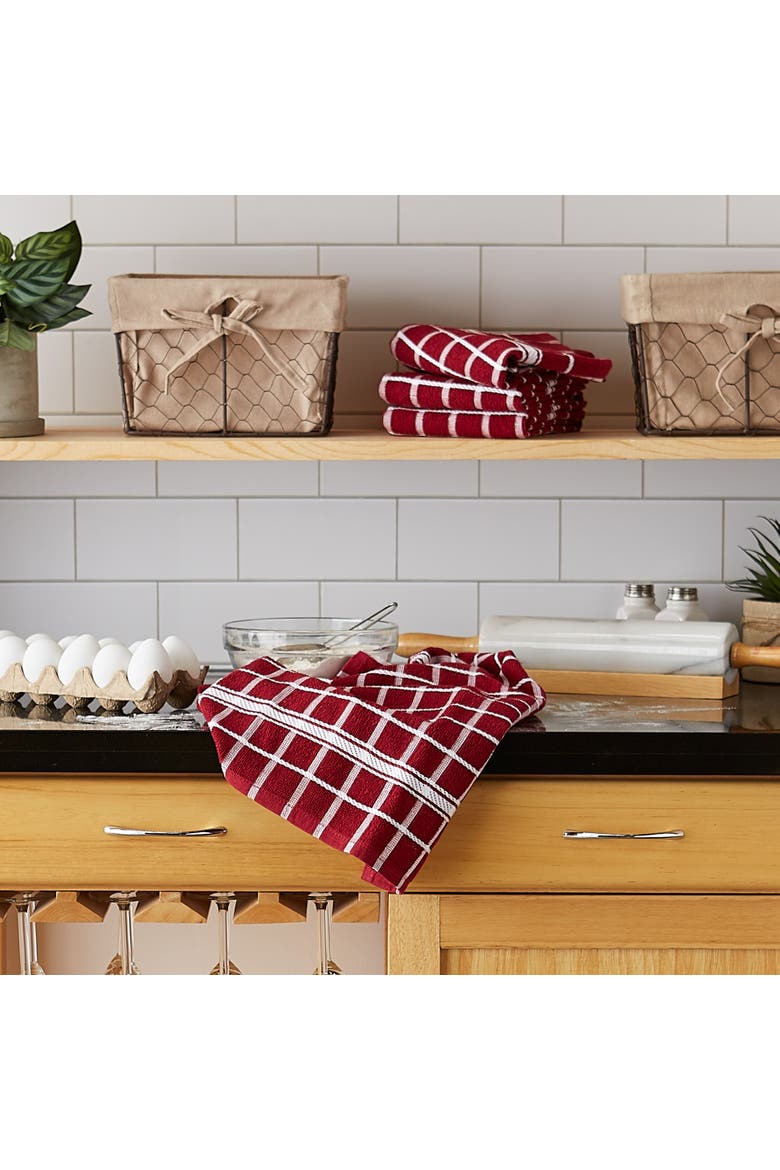 Windowpane Terry Dishtowel Set/4, Alternate, color, Wine