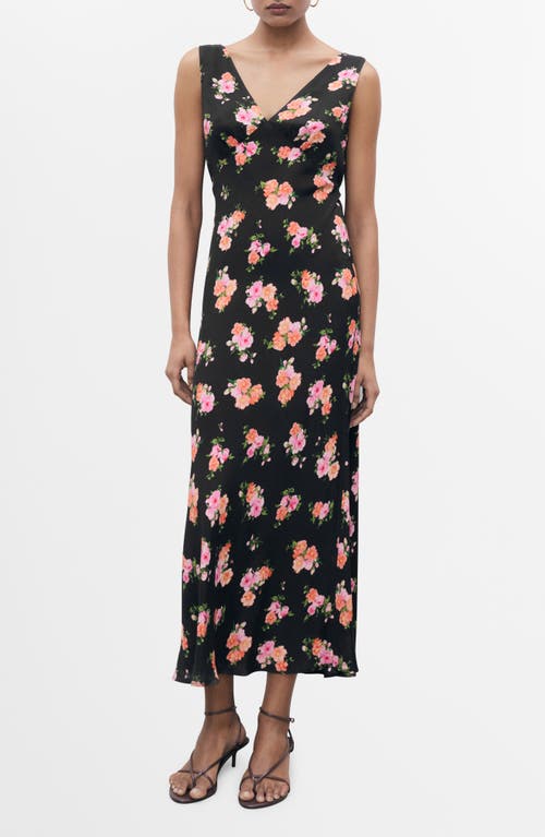 Mango Print Sleeveless Maxi Dress In Black