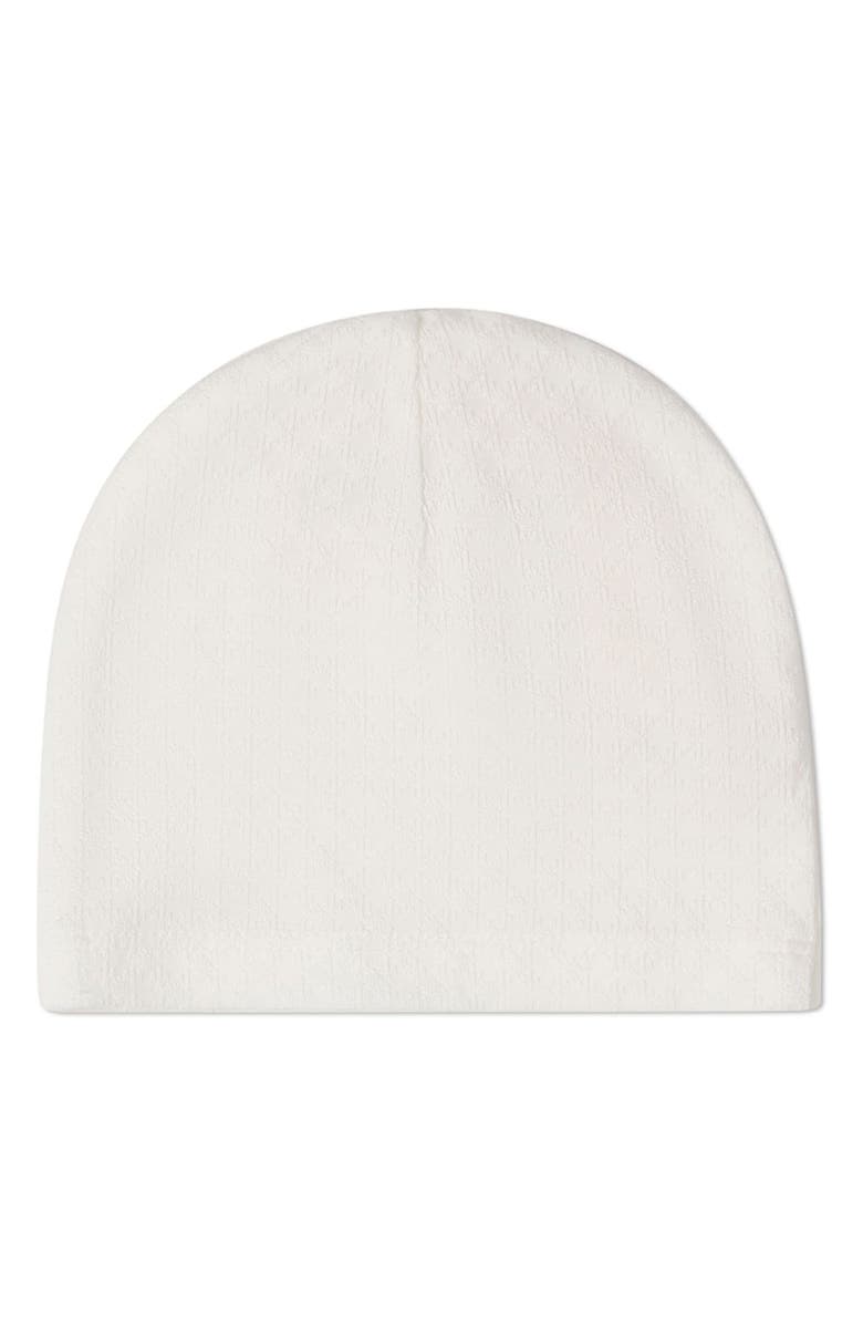 MiniMoi Sweetest Bloom Cotton Textured Beanie, Main, color, White