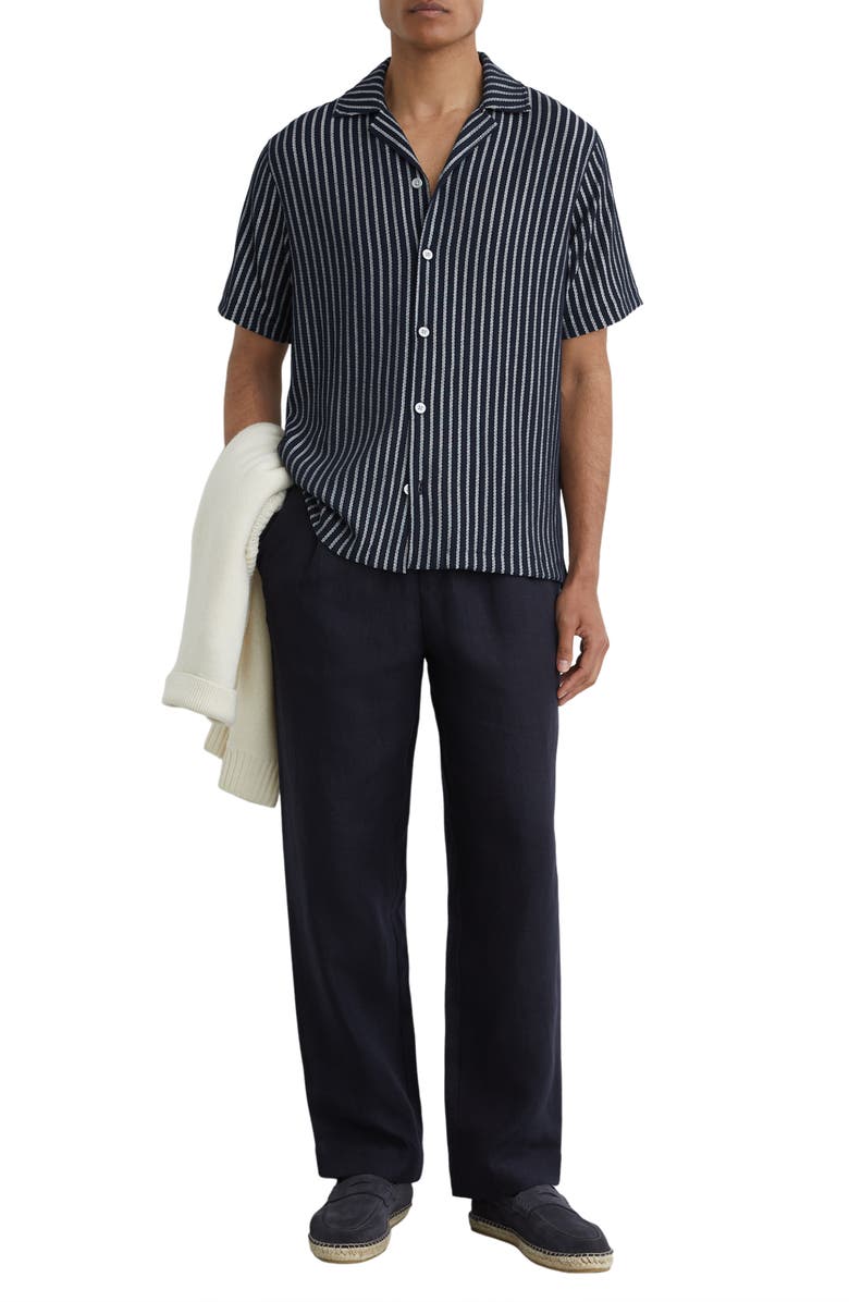 Reiss Griff Stripe Camp Shirt, Alternate, color, Navy/ White