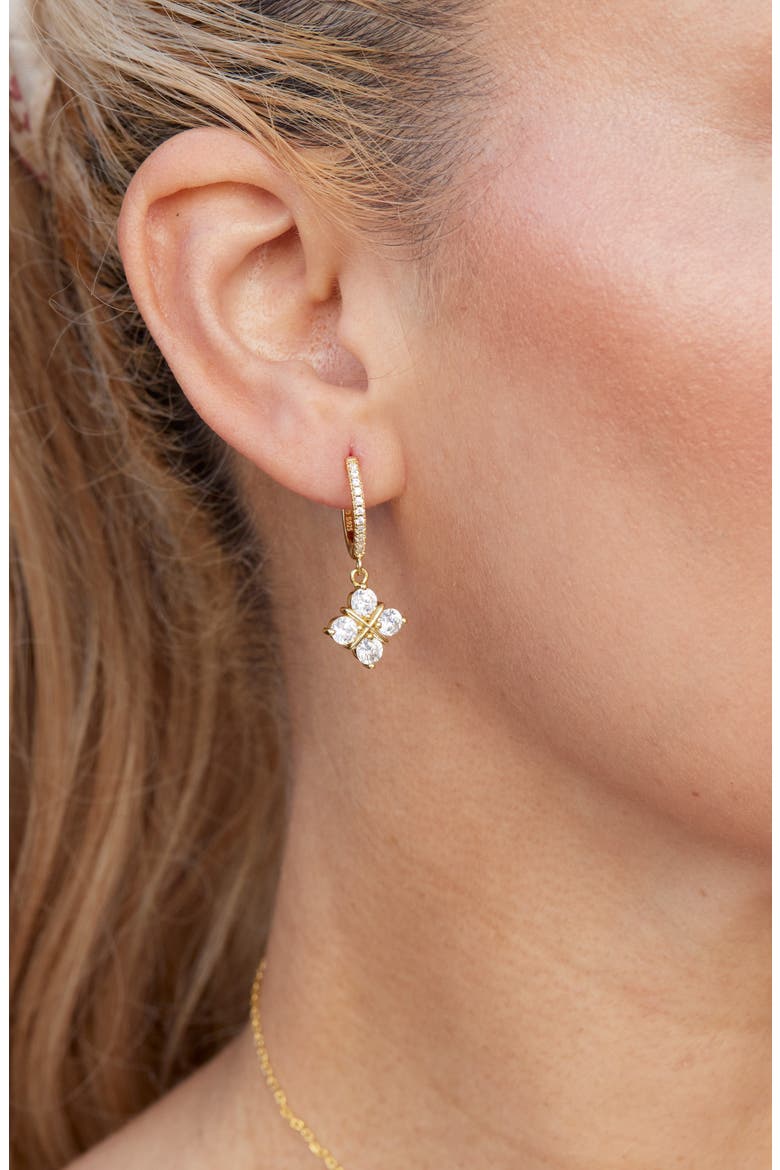 Cubic Zirconia Grid Drop Hoop Earrings, Alternate, color, YELLOW