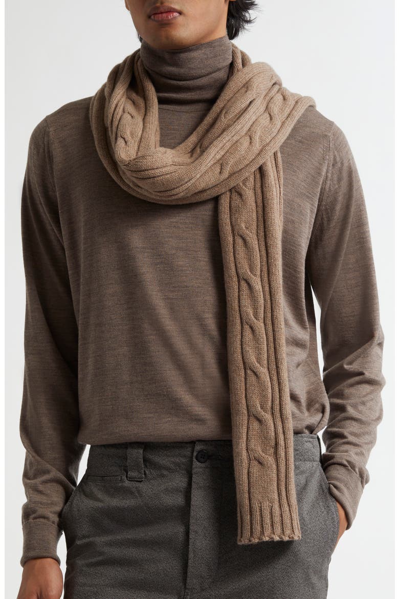 Wooton Cable Stitch Recycled Cashmere & Merino Wool Scarf, Main, color, MUSHROOM