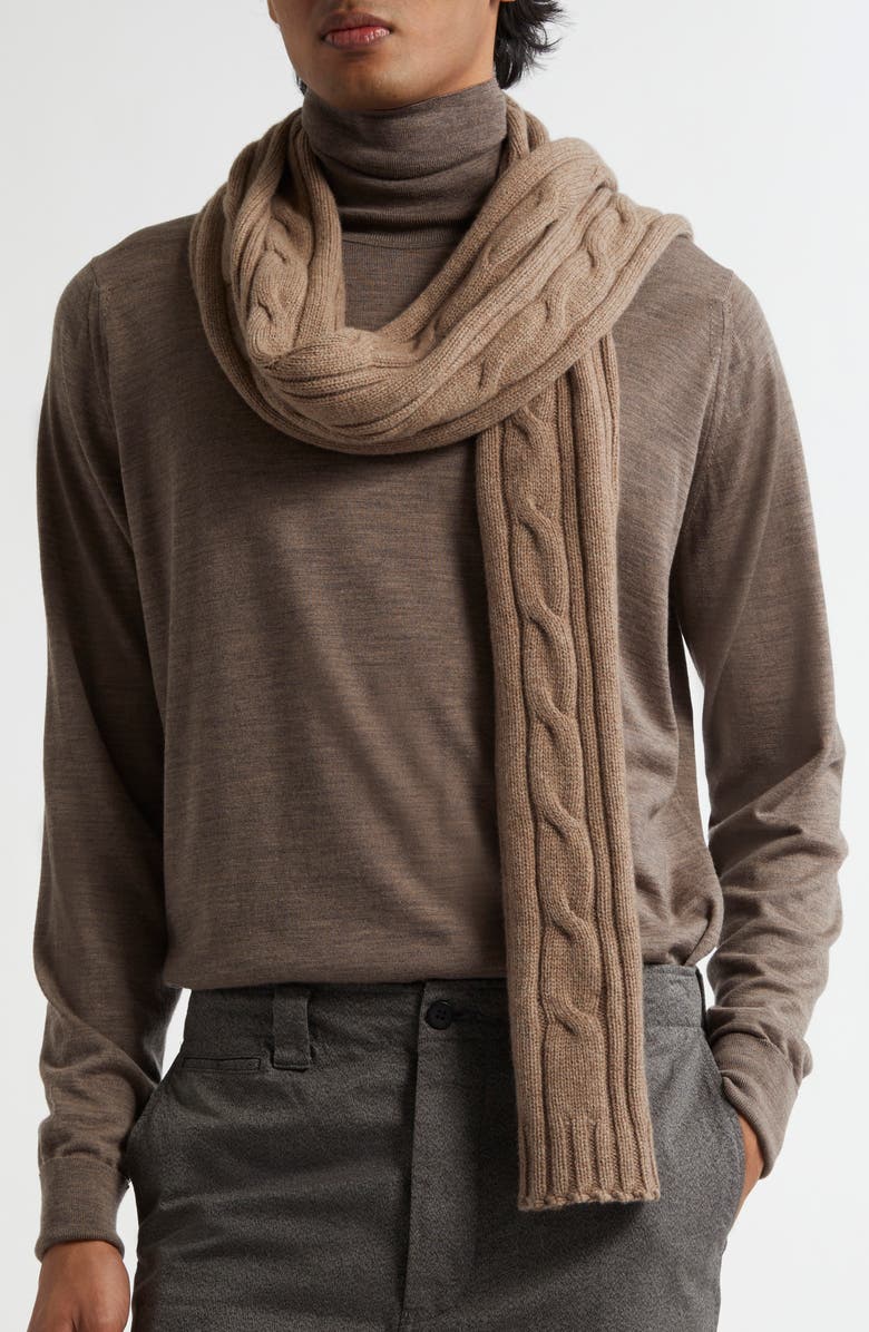 John Smedley Wooton Cable Stitch Recycled Cashmere & Merino Wool Scarf, Main, color, Mushroom