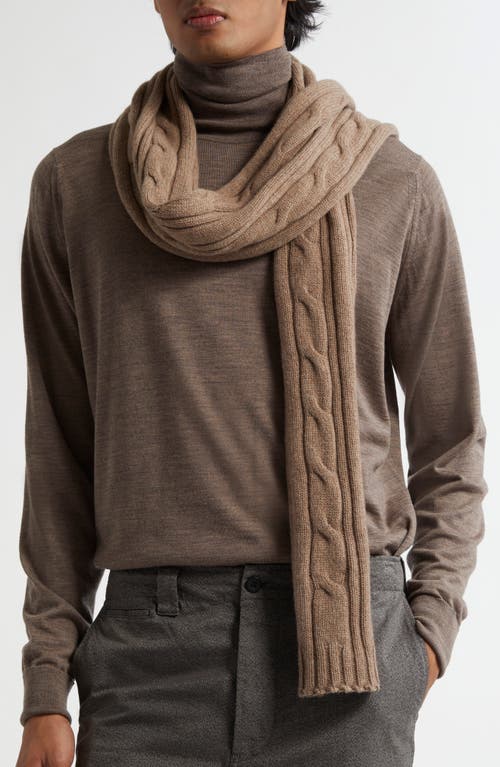 John Smedley Wooton Cable Stitch Recycled Cashmere & Merino Wool Scarf in Mushroom 