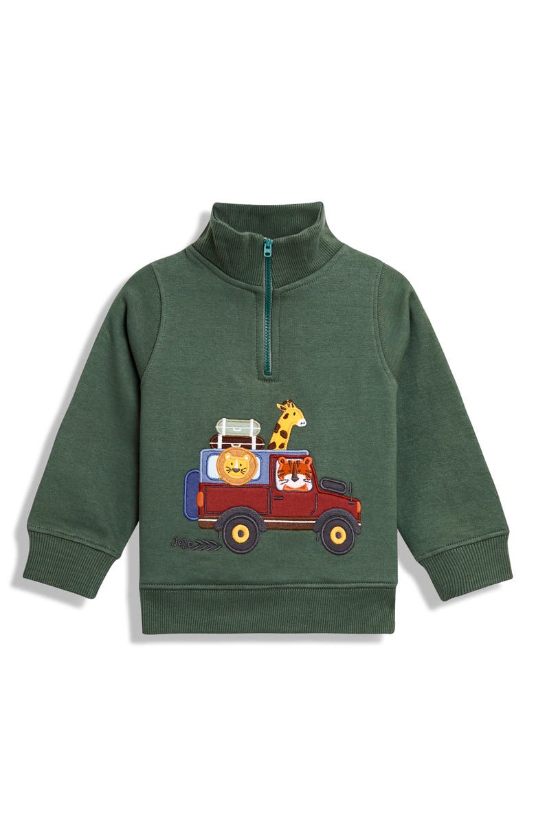 JOJO MAMAN BEBE Kids' Safari Appliqué Cotton Half Zip Sweatshirt, Main, color, Khaki