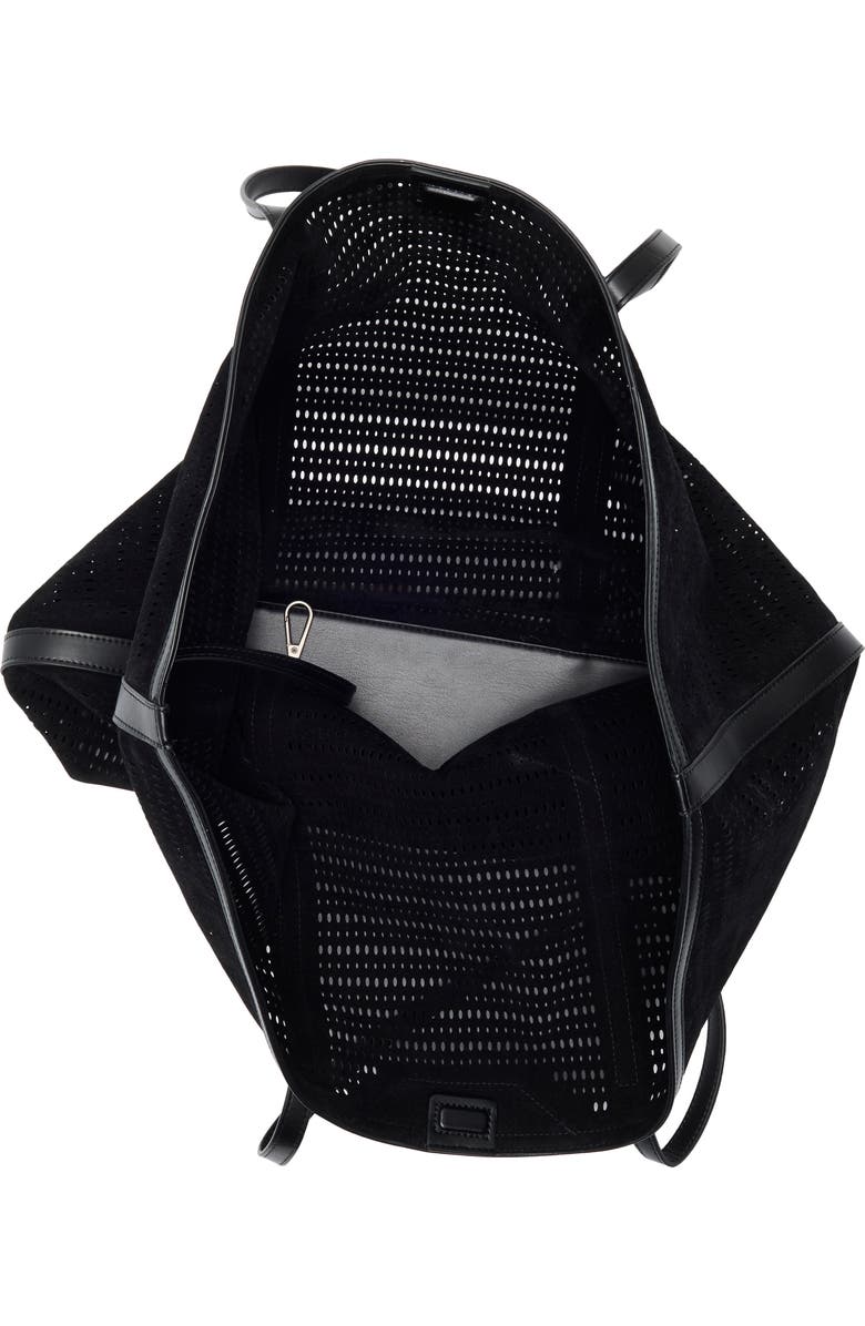 BCBG Flared Perforated Faux Leather Tote, Alternate, color, Black