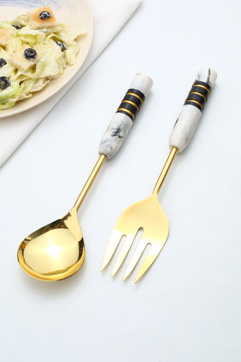 Gold Plated Metal & Resin Salad Server 2-Piece Set, Alternate, color, IVORY