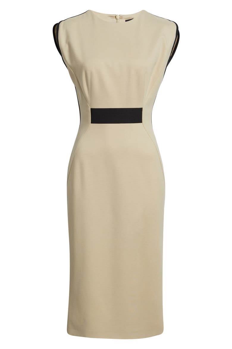 Detira Grosgrain Waist Detail Sheath Midi Dress, Alternate, color, PUMICE
