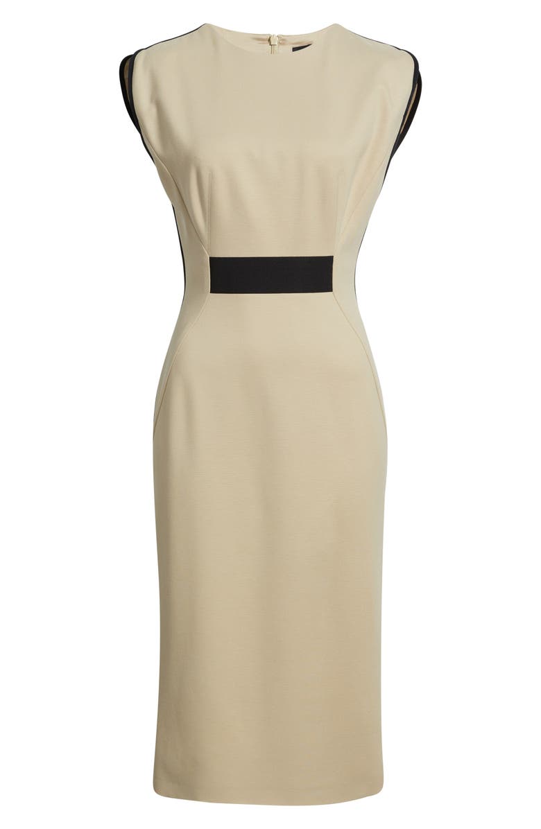 BOSS Detira Grosgrain Waist Detail Sheath Midi Dress, Main, color, 