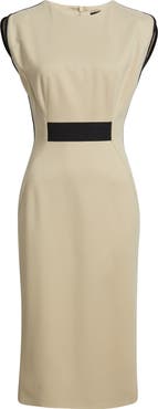 BOSS Detira Grosgrain Waist Detail Sheath Midi Dress