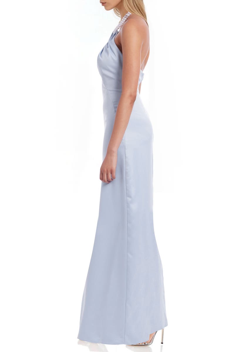 Jewel Badgley Mischka Faux Pearl Trim Halter Cocktail Dress, Alternate, color, Sky