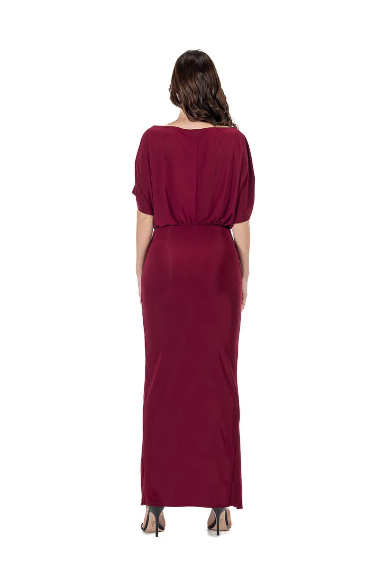 Boat Neck Batwing Sleeve Slit Maxi Dress, Alternate, color, Burgundy
