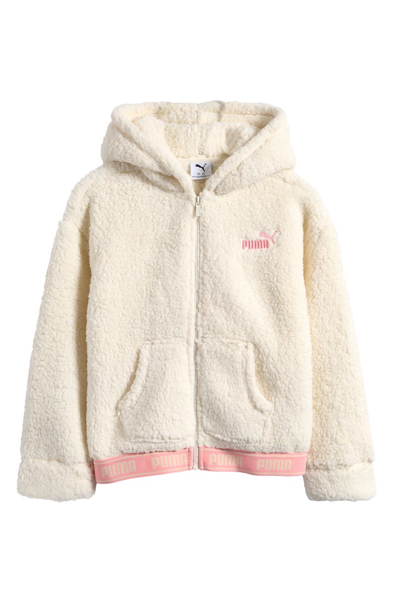 PUMA Kids' Faux Shearling Zip Hoodie, Main, color, Tan Combo