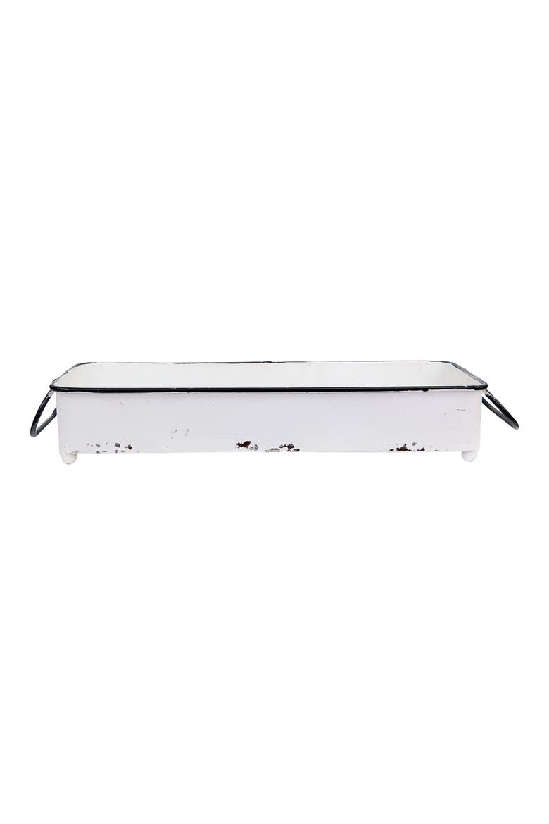Decorative Metal Tray with 2 Handles and Distressed Finish, White and Black, Main, color, White