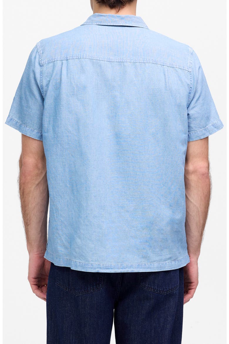 Chambray Short Sleeve Button-Up Shirt in Cotton-Linen Blend, Alternate, color, FAULK WASH