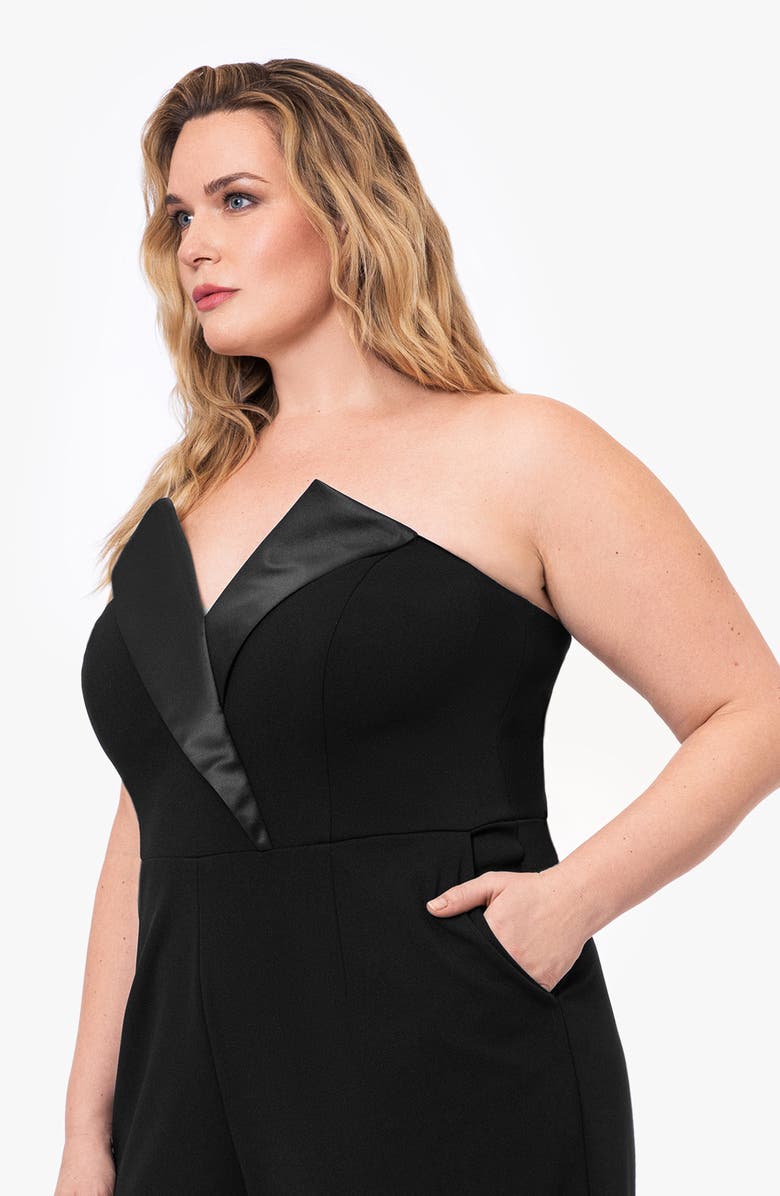 Betsy & Adam Strapless Tuxedo Jumpsuit, Alternate, color, Black