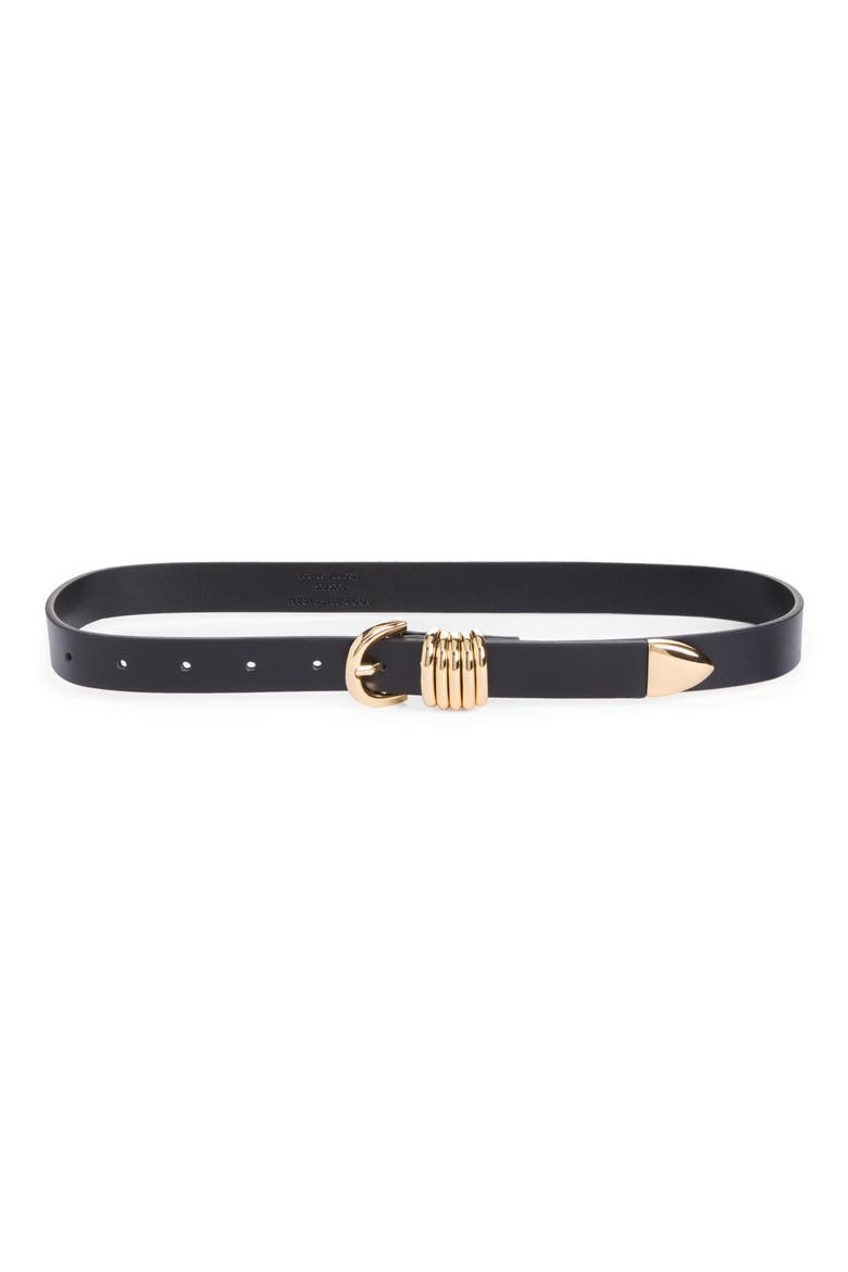 Slim Five Ring Faux Leather Belt, Main, color, BLACK001