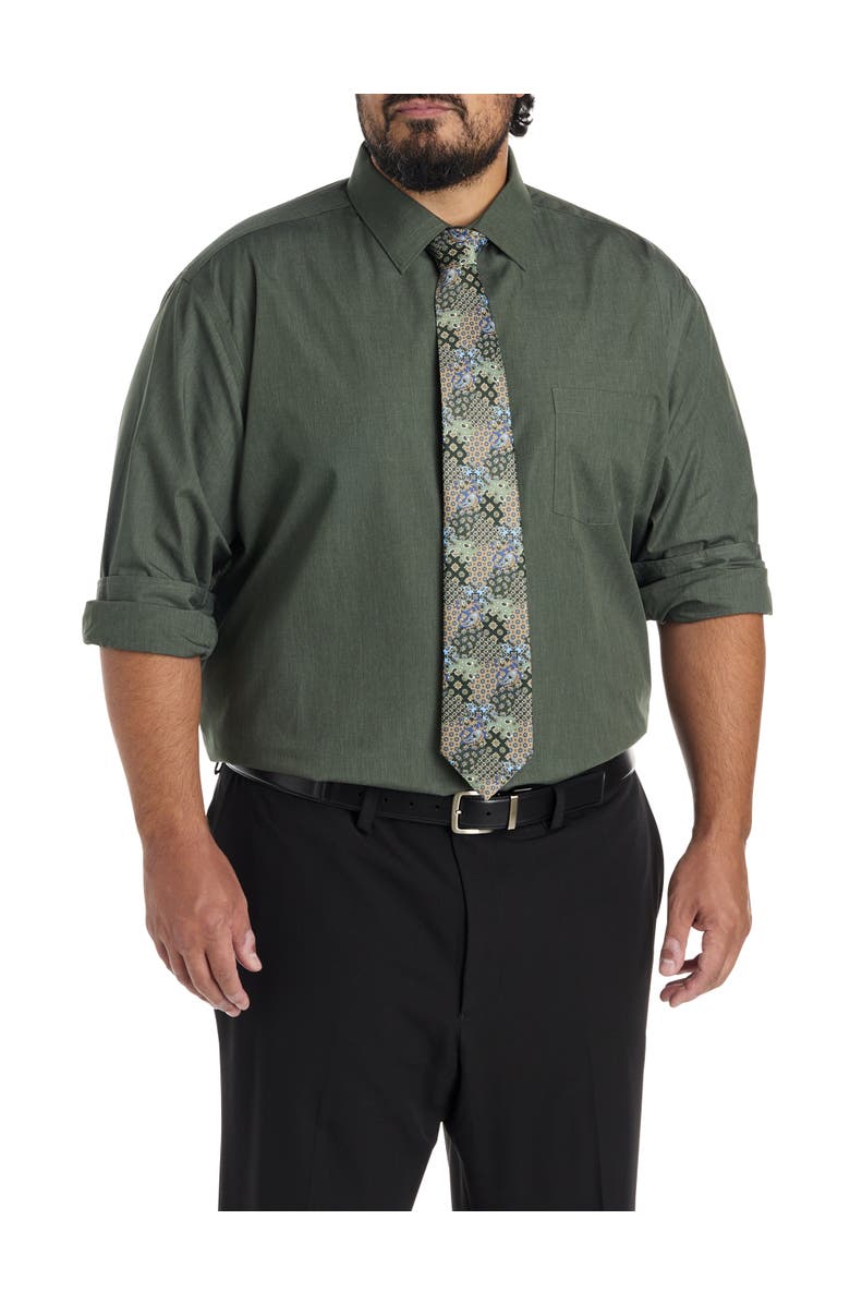 Synrgy by DXL Big & Tall Performance Heather Dress Shirt, Alternate, color, Deep Forest