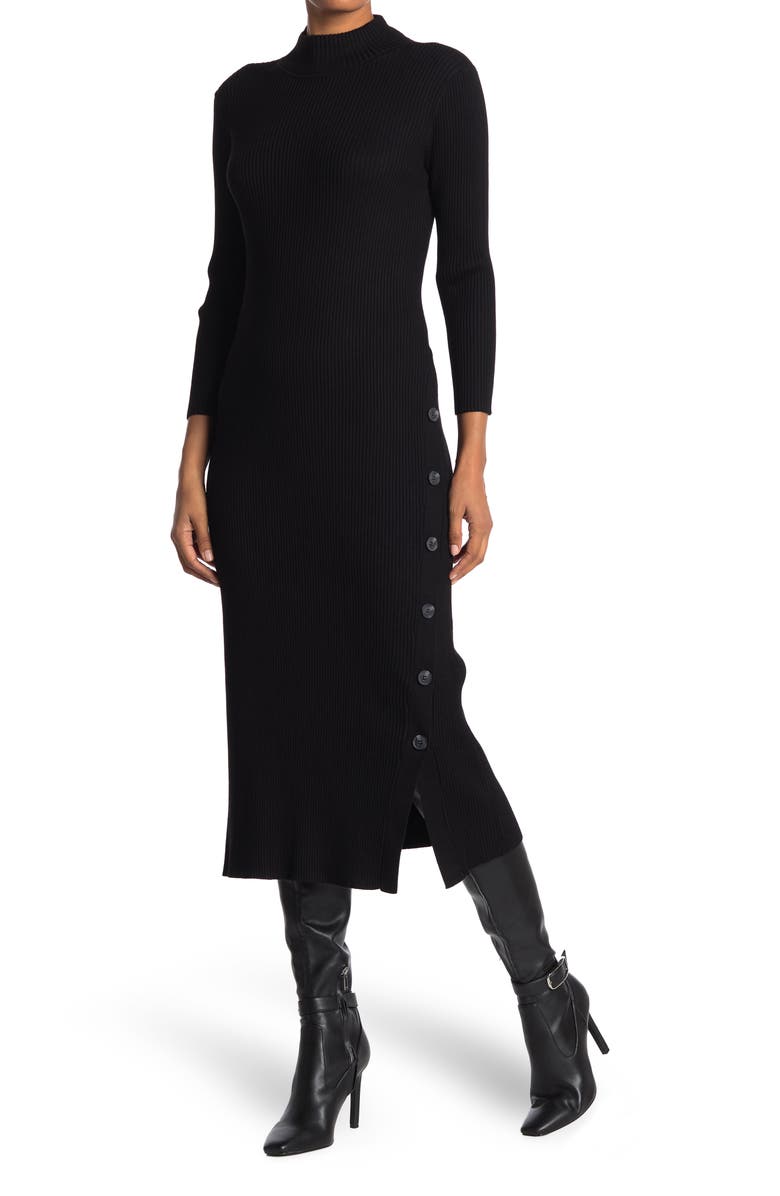 Calvin Klein Mock Neck Side Button Sweater Dress, Main, color,