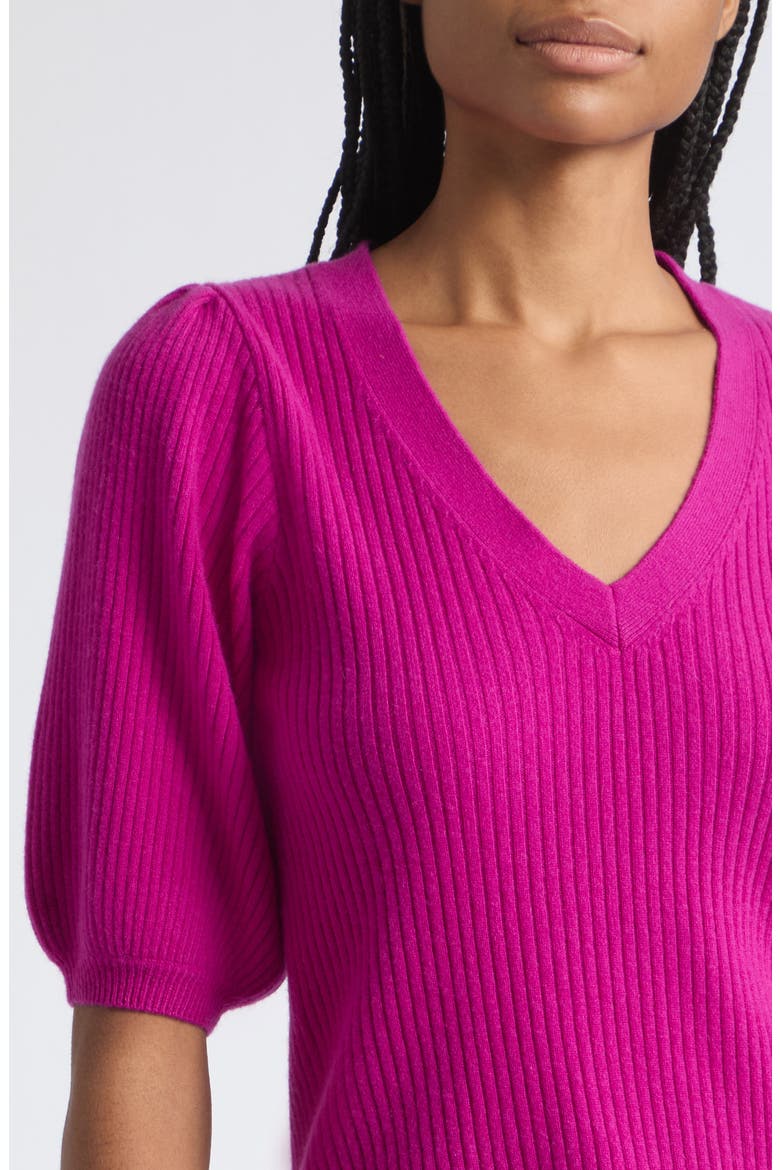Cassidee Puff Sleeve Cashmere Sweater, Alternate, color, RASPBERRY