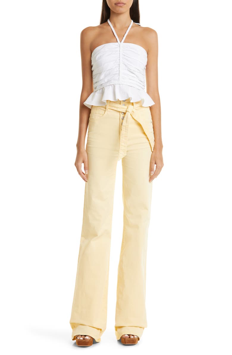 Veronica Beard Arienne Ruched Stretch Cotton Halter Top, Alternate, color,