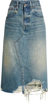 R13 Jesse Destroyed Hem Denim Skirt