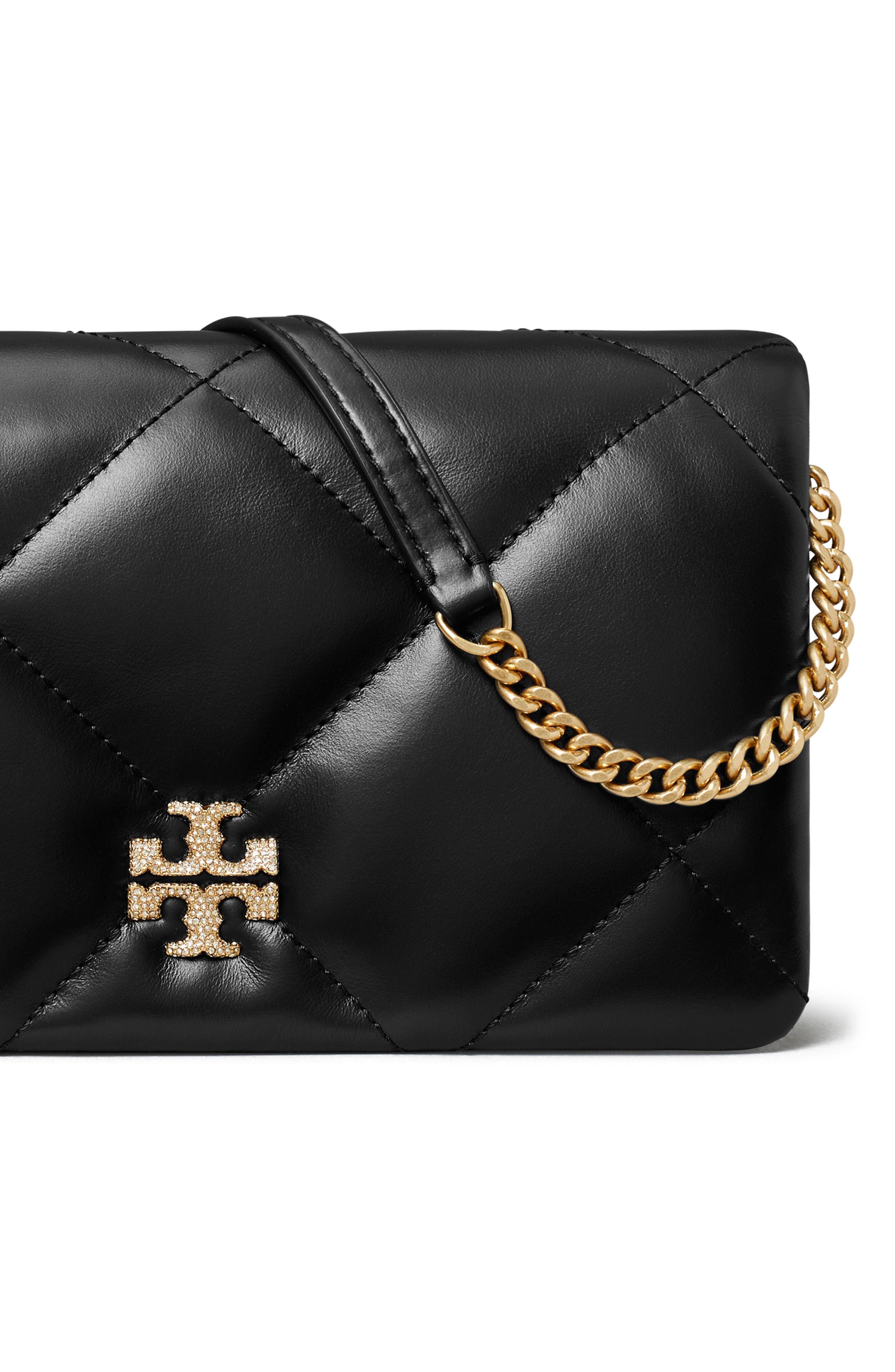 Kira Quilted Leather Wallet on a Chain, Alternate, color, BLACK
