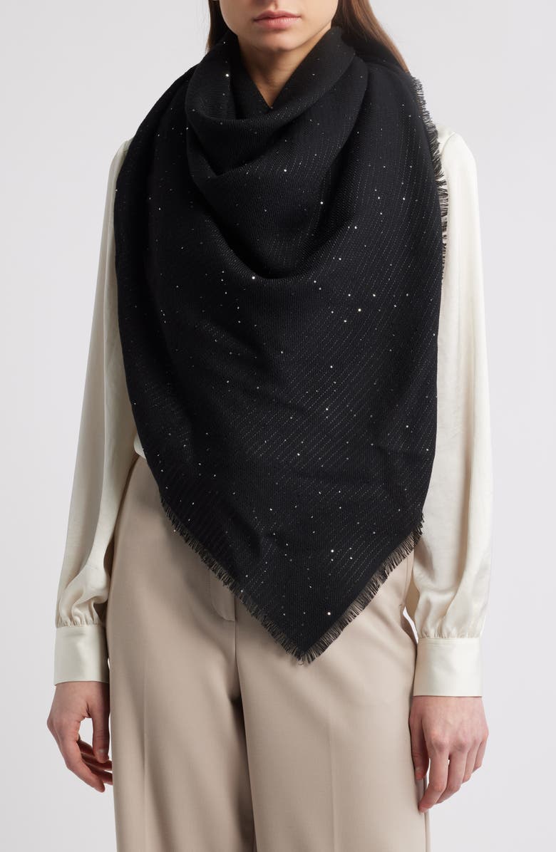 rag & bone Stella Sequin Virgin Wool Blend Square Scarf, Main, color, Black