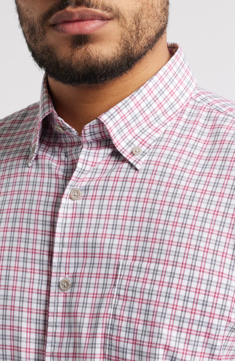 johnnie-O Morganstern Plaid Tucked Cotton Blend Button-Down Shirt, Alternate, color, Malibu Red