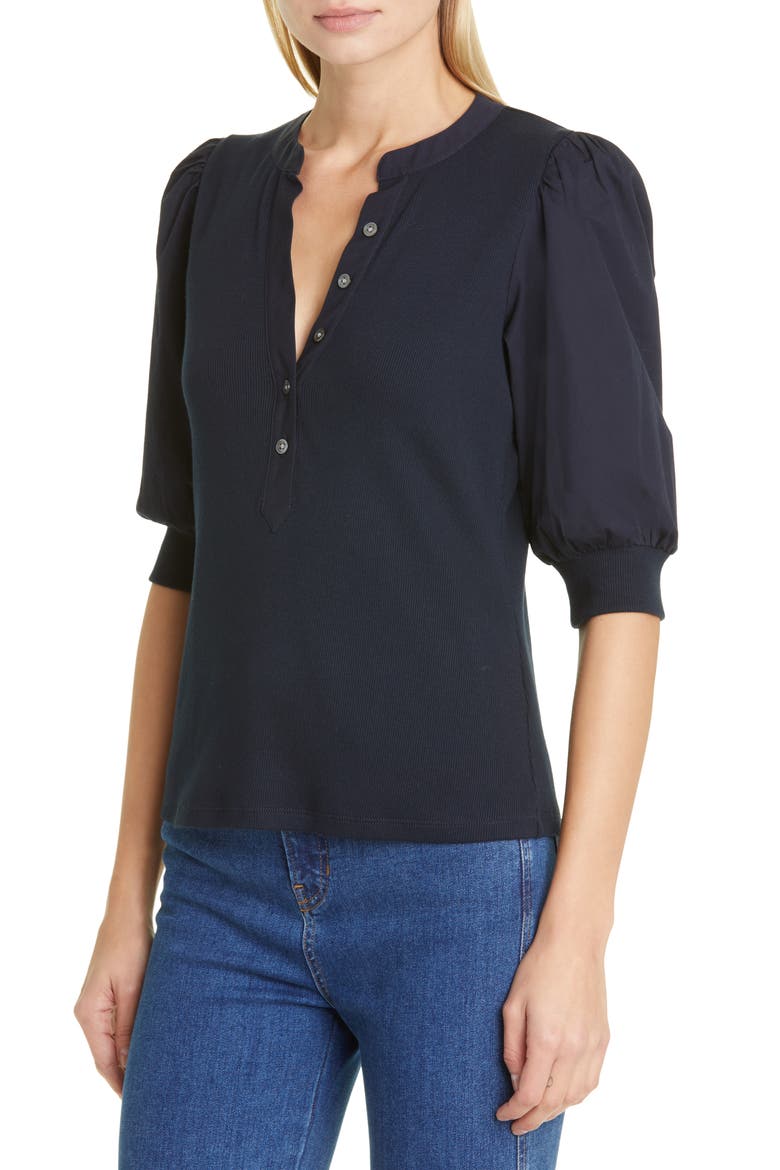Coralee Front Button Blouse, Alternate, color, NAVY
