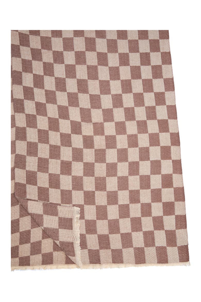 Fringe Checker Scarf, Alternate, color, BROWN